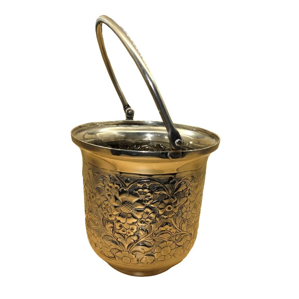 Vintage Ornate Floral Silver Plated Bucket With Handle sm2001